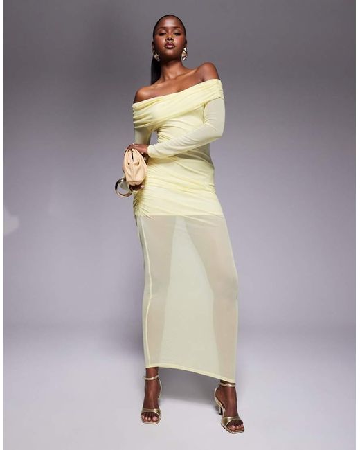 Missy Empire Mesh Insert Bardot Maxi Dress in Yellow | Lyst UK Missy Empire Mesh Insert Bardot Maxi Dress in Yellow | Lyst UK