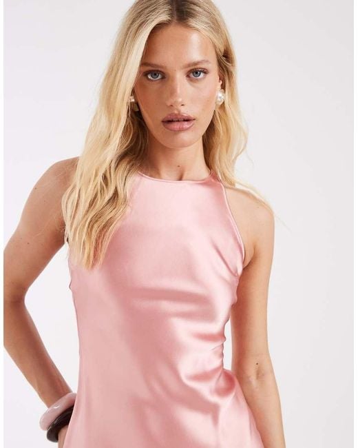 & Other Stories Pink Bias Cut Satin Midi Dress