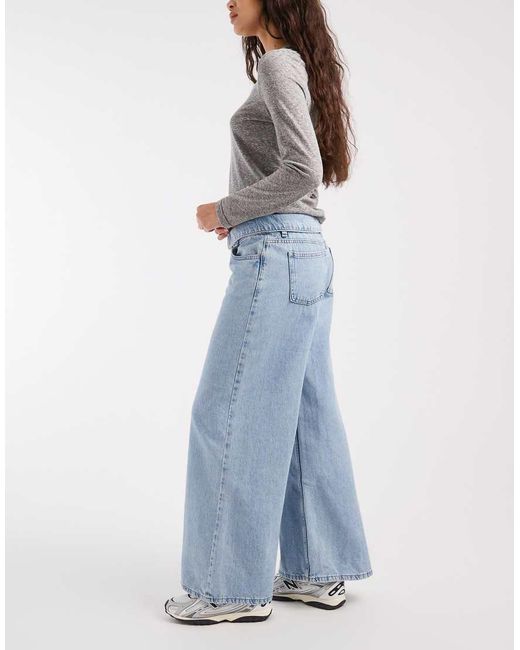 Mango Blue Teen Low Rise Fold Over Wide Leg Jean