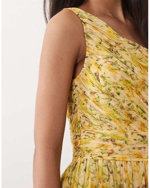 LACE & BEADS Metallic Tulle One Shoulder Maxi Dress