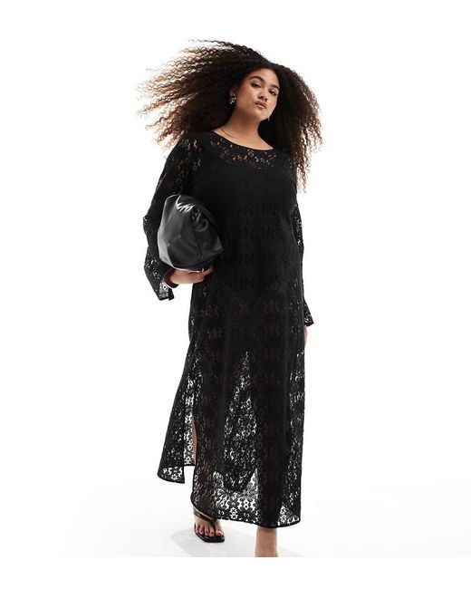 Renee Studio Black Plus Exclusive Long Sleeve Lace Maxi Dress