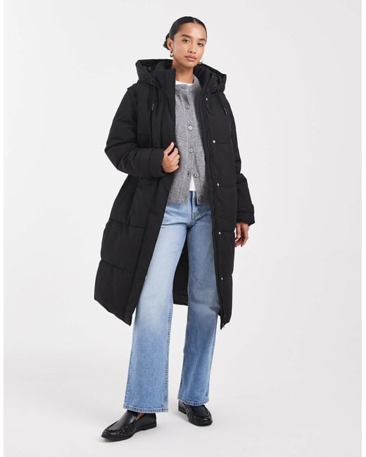 Vero Moda Blue 2 In 1 Longline Puffer Coat With Removeable Sleeves In