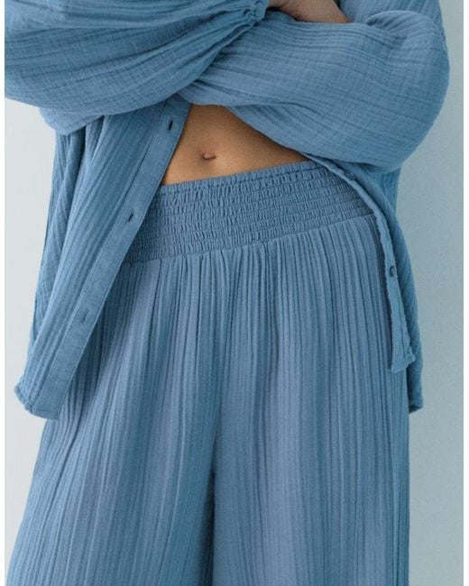 Pull&Bear Blue Flowy Chiffon Trousers