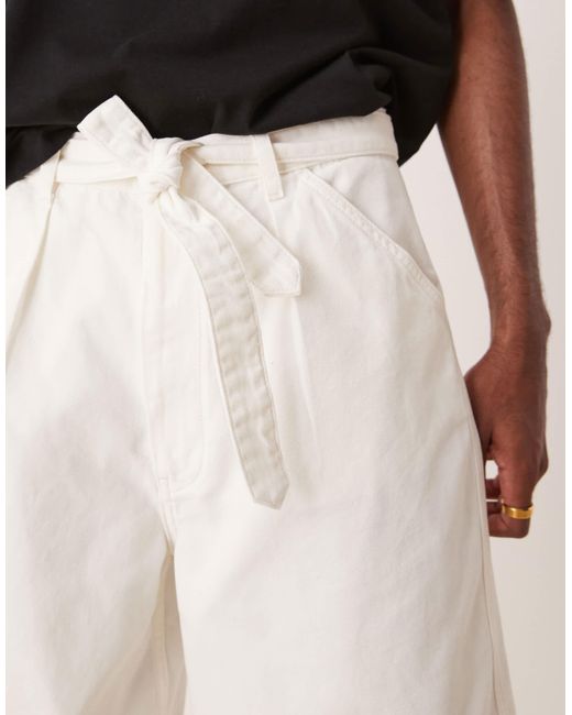 ASOS Natural Long Length Jort With Pleats And Self Tie for men