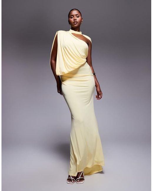 ASOS Yellow One Shoulder Drape Maxi Dress With Cape Detail