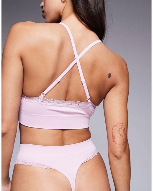 Boux Avenue Pink Lace Trim Ribbed Lingerie Thong