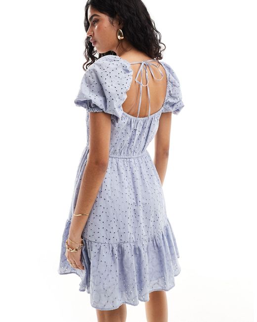 & Other Stories White Floral Broderie Embroidered Milkmaid Mini Dress With Tiered Hem