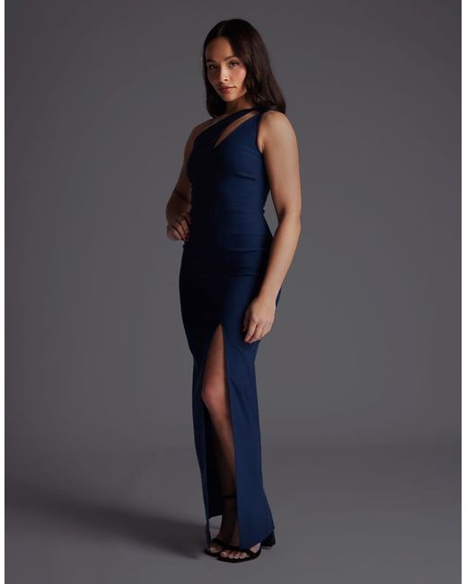 Vesper Petite Blue One Shoulder Cut Out Maxi Dress