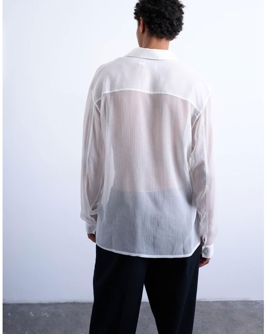 Topman White Relaxed Fit Crinkle Texture Sheer Shirt for men
