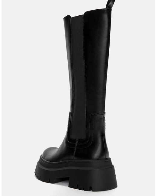 Pull&Bear Black – elastische, kniehohe stiefel