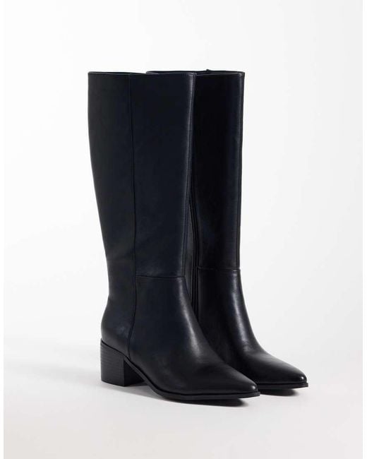 London Rebel Black Jessie Refined Pointed Toe Knee Boots