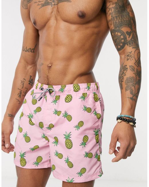 Jack & Jones Multicolor Intelligence Recycled Polyester Pineapple Print Swim Shorts for men