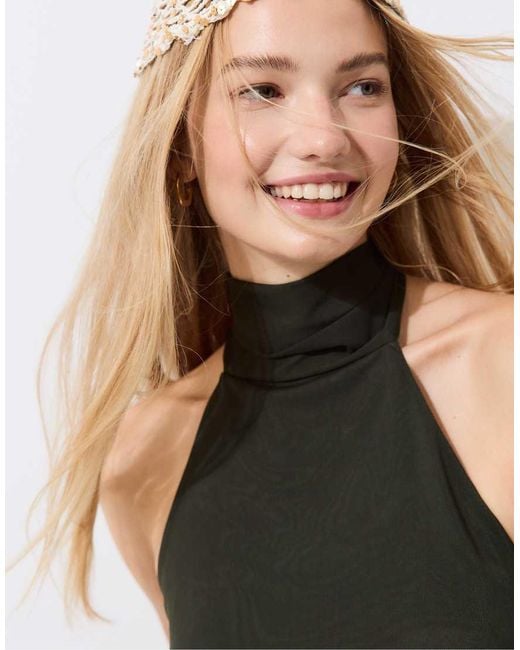 Stradivarius White Printed Tulle Halter Scarf Top
