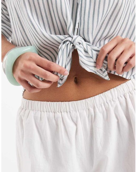 ONLY White Knot Front Cropped Shirt