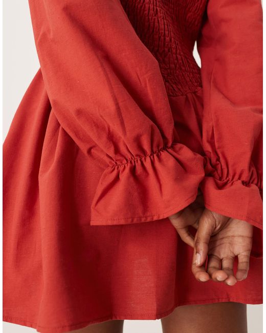 ASOS Red Linen Blend Shir Mini Dress