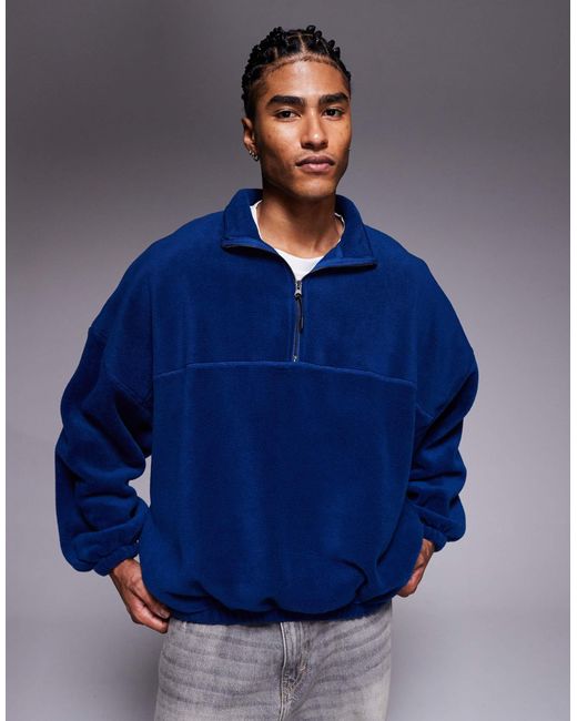 Sweat en polaire ultra-oversize à col cheminée zippé ASOS pour homme en coloris Blue