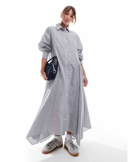 ASOS Maxi Shirt Dress With Wide Skirt And Cuff Detail in Grey | Lyst UK