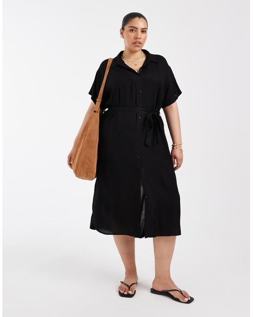 Vero Moda Black Shirt Midi Dress With Tie Belt