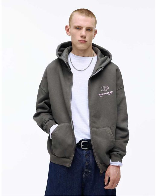 Pull&Bear Gray Boxy Zip-up Hoodie for men