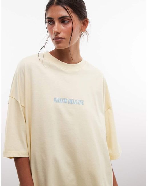 ASOS Natural Weekend Collective Icon Oversized T-shirt With Stacked Back Logo