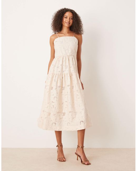 Vila Natural Cami Strap Jacquard Midi Dress