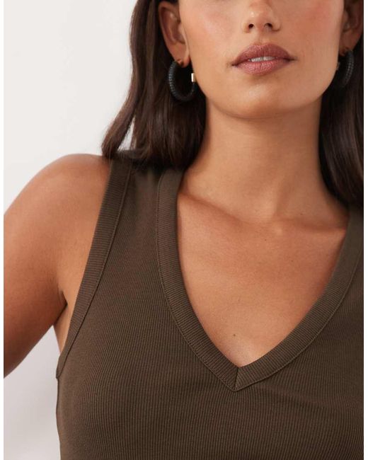 ASOS Brown Ribbed V Neck Vest
