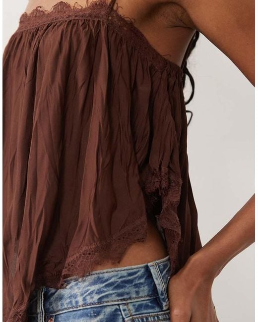 ASOS Blue Crinkle Floaty Cami With Lace Trim