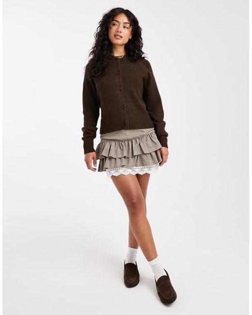 Threadbare Brown Crew Neck Button Through Cardigan