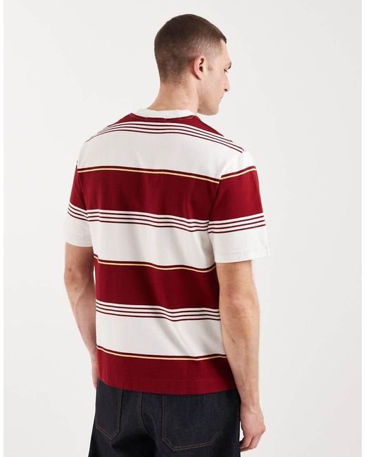 Fred Perry Red Heavyweight Striped Logo T-Shirt for men