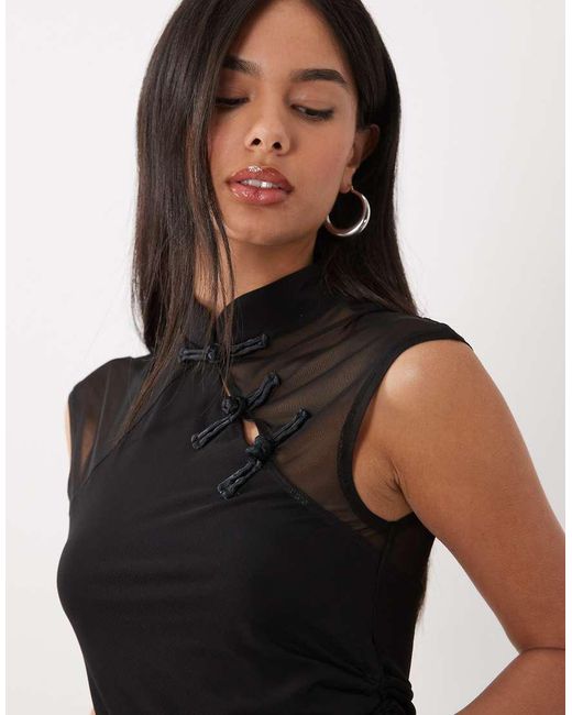 ASOS Black Ruched Side Mandarin Top