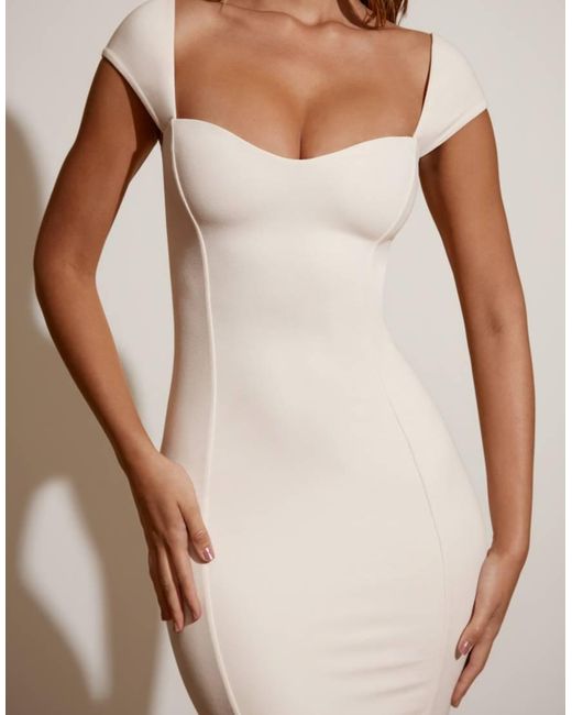 Oh Polly Natural Modal Blend Sweetheart Cap Sleeve Detail Midi Dress