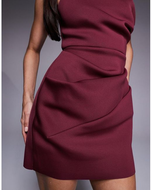 ASOS Purple Slouch Neckline Cinched Waist Mini Dress