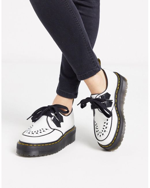 Dr. Martens Leather Sidney Chunky Creeper Flat Shoes in White & Black  (Black) | Lyst Australia