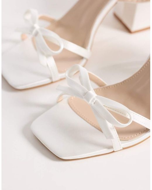 Be Mine Wide Fit White Be Mine Bridal Wide Fit Tamara Block Heeled Sandals With Bow Detailing