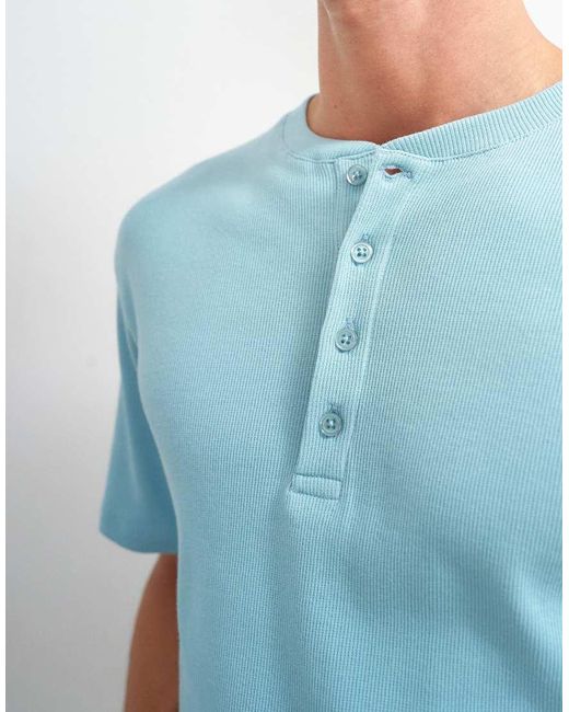 Topman Blue Slim Fit Rib Henley T-shirt for men