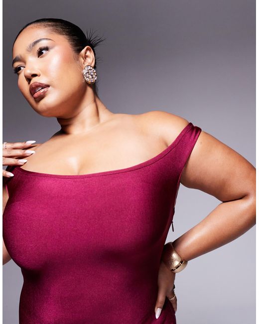 ASOS Red Asos Design Curve Bandage Bardot Midi Dress