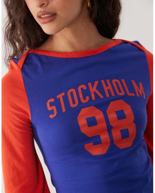ASOS Blue Quarter Raglan Sleeve T-shirt With 04 Graphic Top