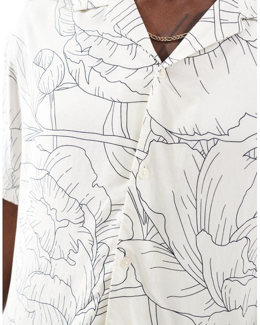 Jack & Jones White Oversized Revere Collar Floral Printed Shirt for men