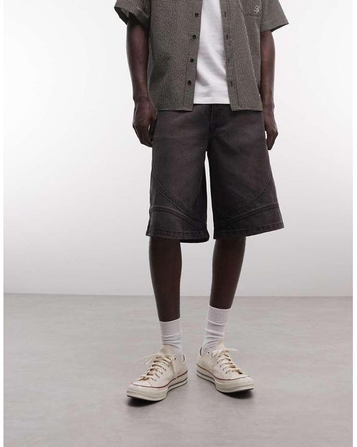 Liquor N Poker Gray Denim Seam Detail Jorts for men
