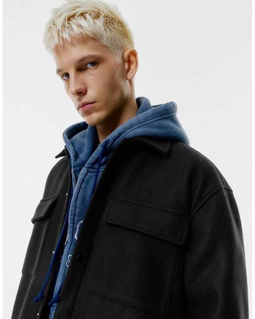 Pull&Bear Blue Cloth Overshirt With Pockets for men