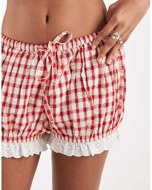 Neon Rose Red Ruffle Edged Shorts