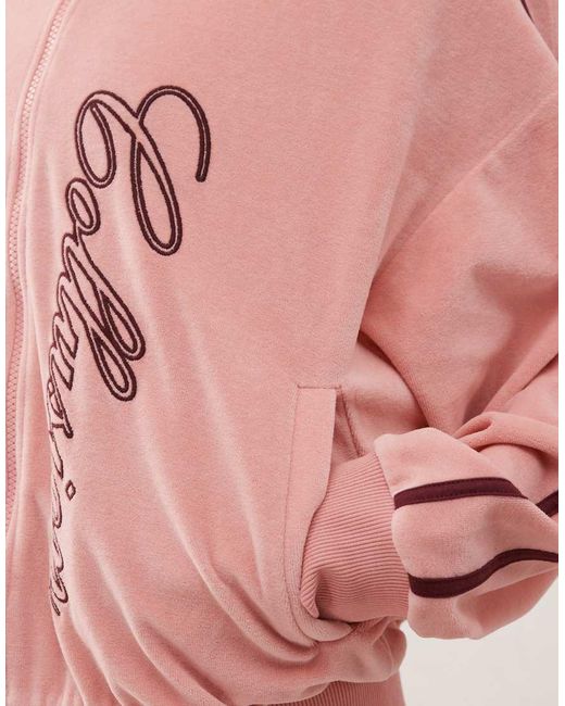 Collusion Pink Embroidered Velour Zip Through Co-Ord