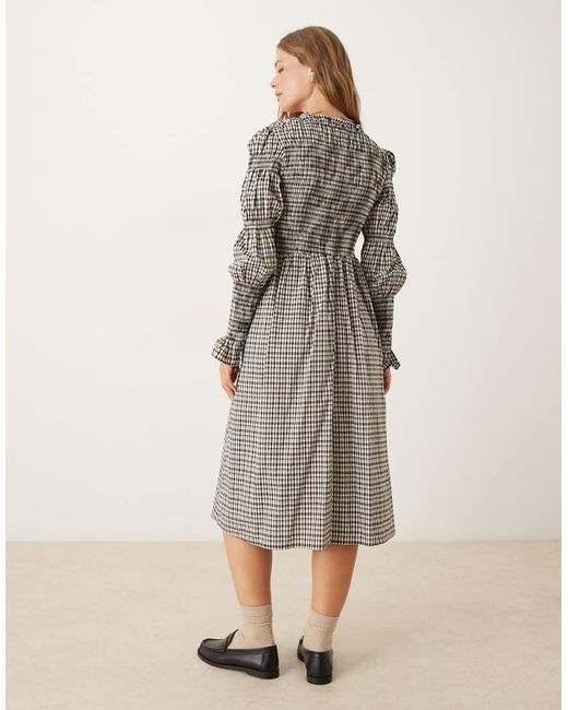 Y.A.S Gray Long Sleeve Shirred Midi Dress