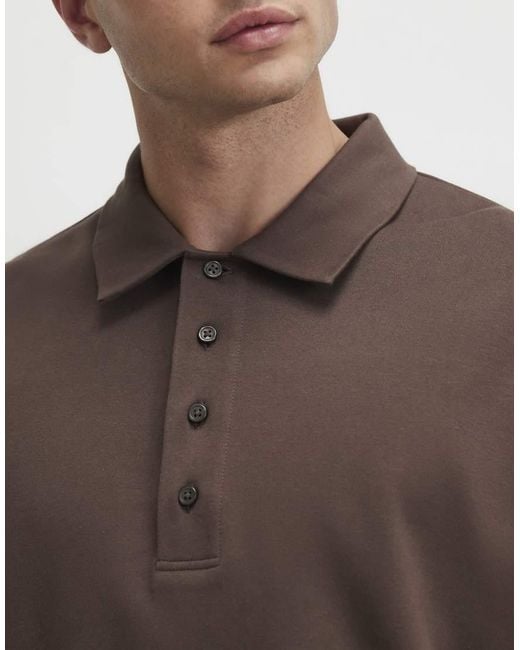 River Island Brown Boxy Fit Button Polo Shirt for men