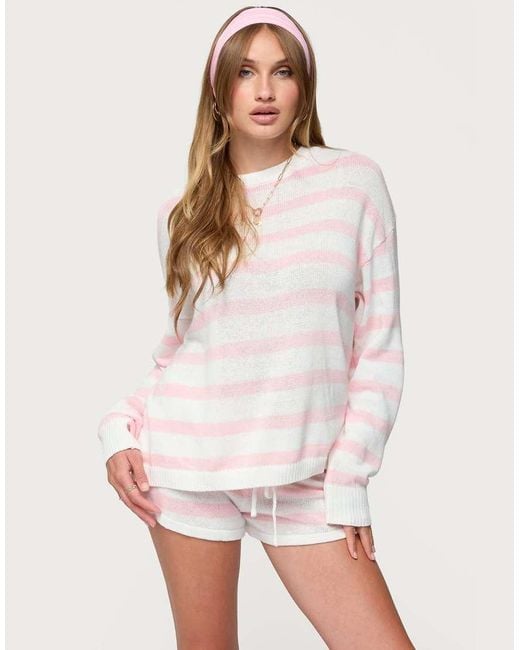 Edikted White Amaris Oversized Striped Knit Sweater