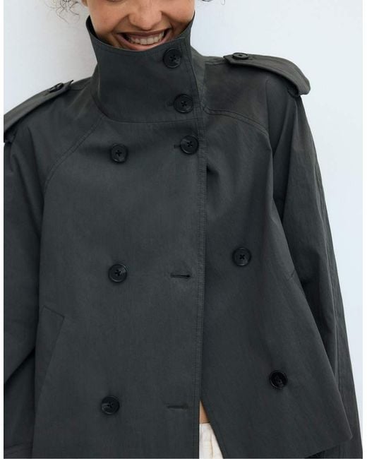 Stradivarius White High Neck Trench Coat With Belt