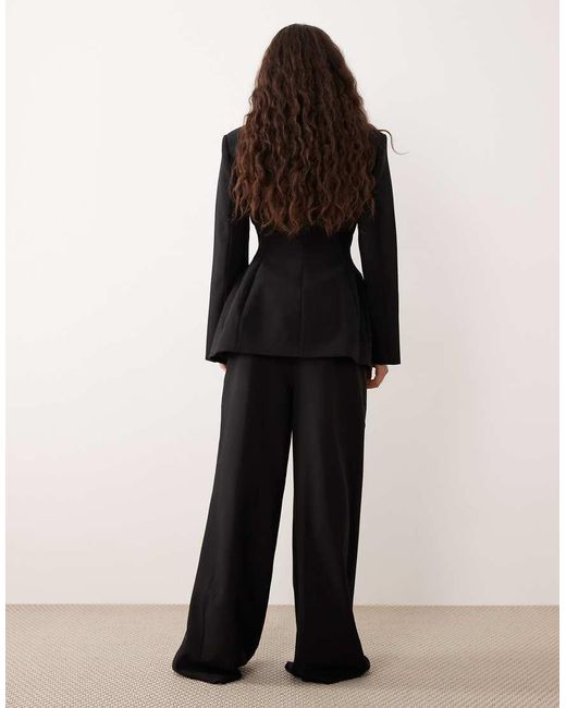 ASOS Black Tailoring Low Rise Wide Leg Pants With Asymmetric Waistband
