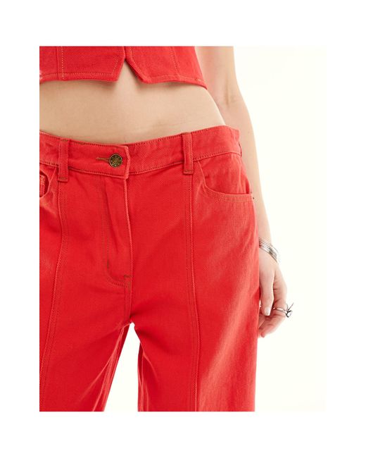Lioness Red Denim Wide Leg Lowrise Jeans Co-ord