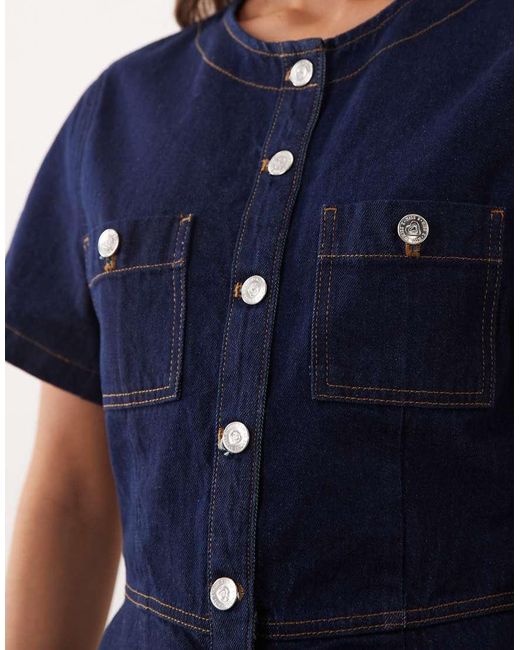Miss Selfridge Blue Denim Button Through Playsuit