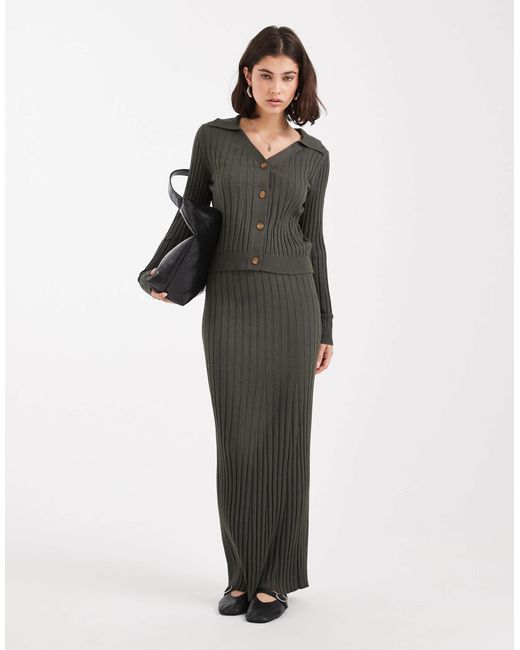 Object Gray Rib Knitted Button Front Polo Co-ord